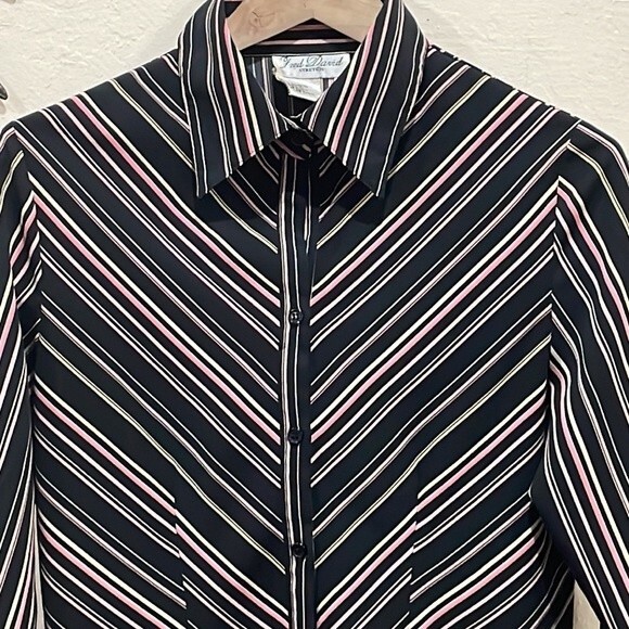 Vintage Fred David 70's Striped Stretch Shirt Turn Back French Cuffs - Size M - Picture 4 of 8